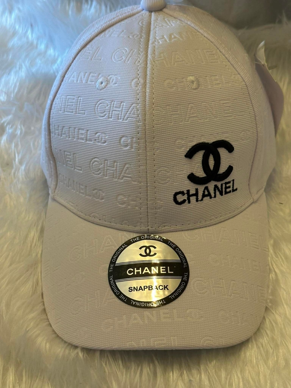 Cream Baseball Cap with Black CC Logo